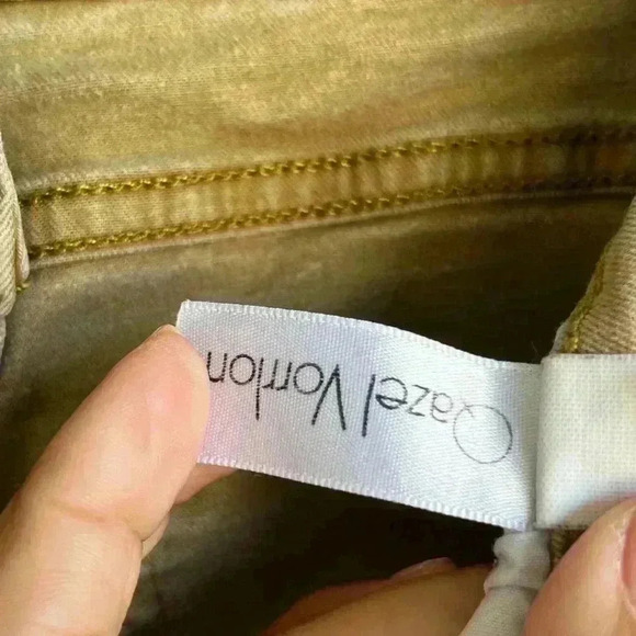 Men’s Tan Distressed Zippered Knees Skinny Slouch Qazel Verrnlon Jeans W32/38L - Picture 8 of 8